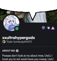 a screenshot of a person 's profile with the name xxxultrahypergodx on it