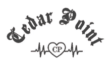 a logo for cedar point shows a heartbeat and the letter cp