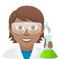 a cartoon of a female scientist holding a beaker with green liquid in it