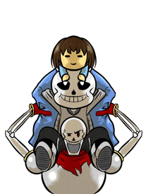 a cartoon of a girl riding a skeleton