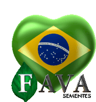 a logo for fava sementes with a green heart and a green leaf