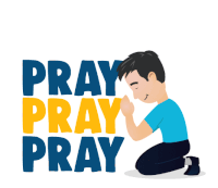 a cartoon of a man kneeling down with the words pray pray pray behind him