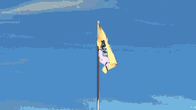 a yellow flag with a cartoon skeleton wearing a captain hat