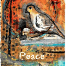 a painting of a dove with the word peace written on it