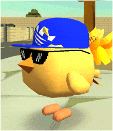 a yellow bird wearing sunglasses and a blue hat