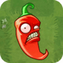 a cartoon illustration of a red pepper with a green stem and a face .