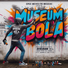 a man is spray painting graffiti on a wall that says museum bola