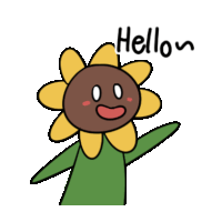 a cartoon drawing of a sunflower with the words hello on it