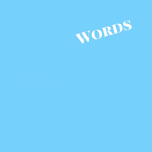 the word words is written in white on a light blue background