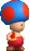 a pixel art of a toad wearing a blue and red hat and red shorts .