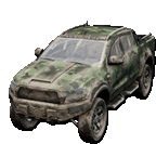 a military truck with a camouflage paint job on it is on a white background .