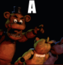 a group of teddy bears are standing next to each other with the letter a in the background