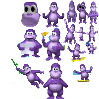 a bunch of purple monkeys are shown in different positions