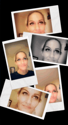 a woman 's face is shown in a collage of photos