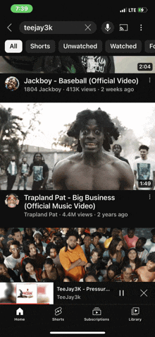 a screenshot of a youtube app shows a video called trapland pat big business