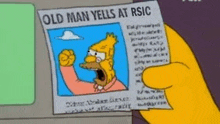 a cartoon character is holding a newspaper with a picture of homer simpson on it .