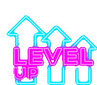 a neon sign that reads level up with arrows pointing up