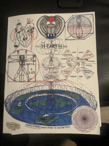 a drawing of a flat earth with the word h-earth in the middle