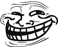 a black and white drawing of a troll face with a big smile on its face .