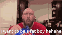 a bald man is eating a bag of chips and says " i want to be a fat boy hehehehe "