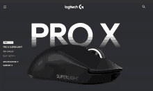 a black logitech pro x superlight mouse is displayed on a black background