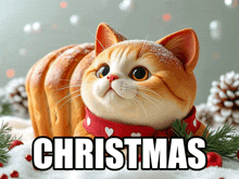 a cat with a red scarf around its neck and the word christmas written below it