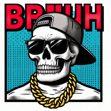 an illustration of a skull wearing sunglasses and a chain with the word bruh behind him