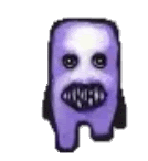 a pixel art drawing of a purple monster with a big mouth .