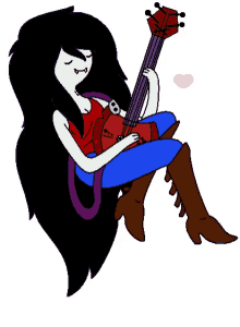 a cartoon character is playing a guitar with a heart in the background