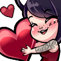 a cartoon girl with a tattoo on her arm is hugging a heart