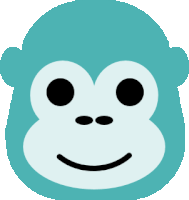 a blue monkey with black eyes and a smile