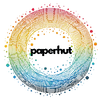 a rainbow colored circle with the word paperhut in the center