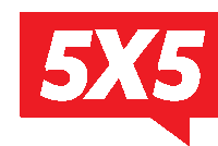 a red speech bubble with the number 5x5 in white letters