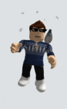 a roblox character with a bird on his shoulder