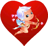 a cupid holding a bow and arrow in front of a red heart