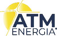 a logo for atm energia with a yellow sun