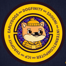 a sticker that says early dogs dogfinity and internet computer