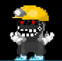 a pixel art of a man wearing a hard hat