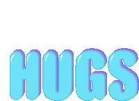 the word hugs is written in blue letters