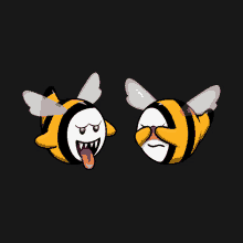 a cartoon of a bee with its tongue out and a bee with its eyes closed