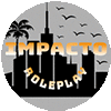 the logo for impacto roleplay is a silhouette of a city skyline with palm trees and birds .