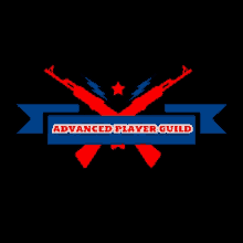 a logo for advanced player guild with two guns crossed