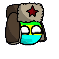 a cartoon drawing of a ball wearing a fur hat and a mask