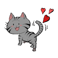 a cartoon drawing of a cat with hearts coming out of its tail