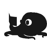 a black octopus is reading a book on a white background