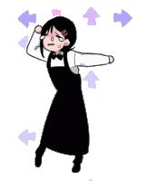 a cartoon of a girl in a black dress and bow tie