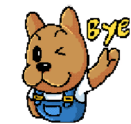 a pixel art drawing of a dog says bye