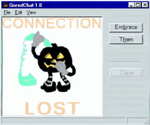 a computer screen with a picture of a pumpkin and the words " connection " and " lost " on it