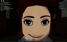 a close up of a person 's face in a video game with a chat window open