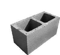 a gray concrete block with two holes in it on a white background